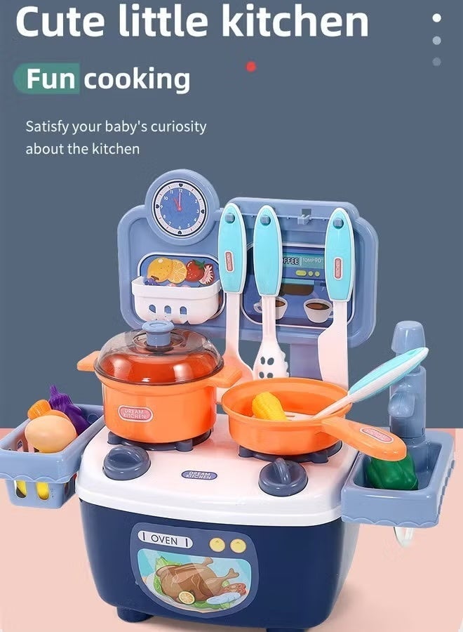 Kitchen Playset Pretend Play Toy Set with Stove Sink Oven Play Food Toy  Kitchen Accessories Mini kitchen Cooking Set Role Playing Game Pretend Food and Cooking Playset Learning Gift for Age 3+ Boys Girls Kids (Blue) - Image 4
